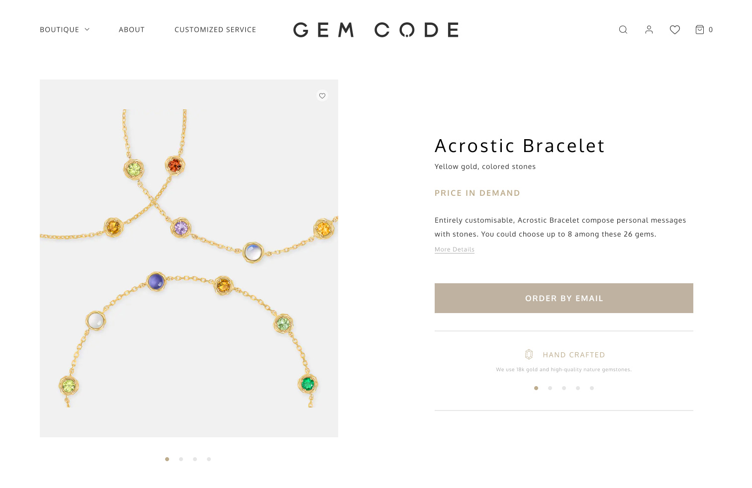 the first version of Acrostic Bracelet product page interface