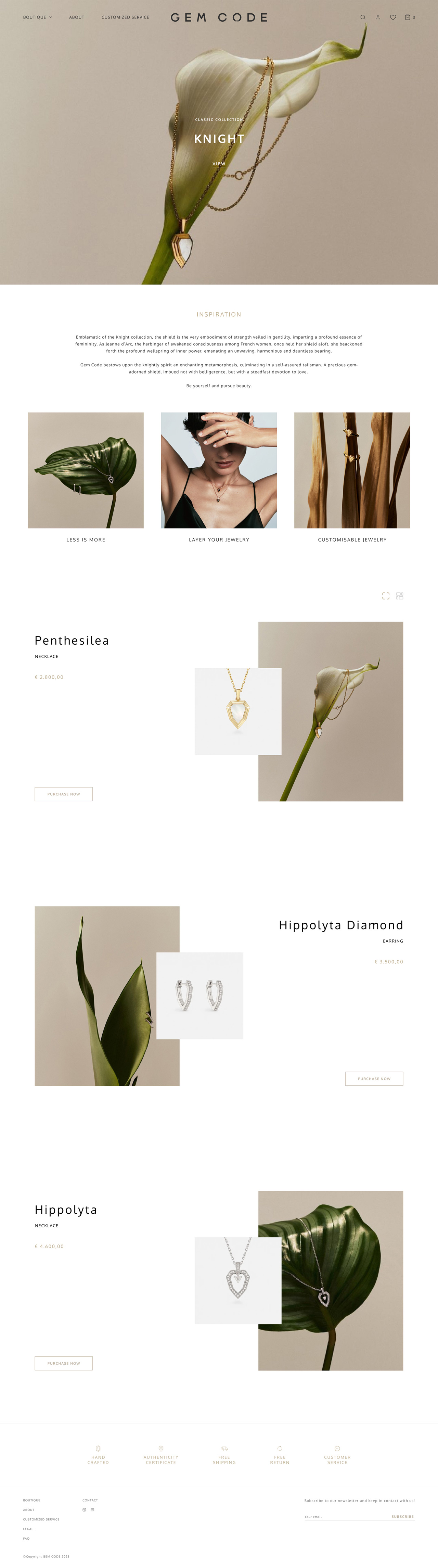 Knight Collection page of Gem Code Website