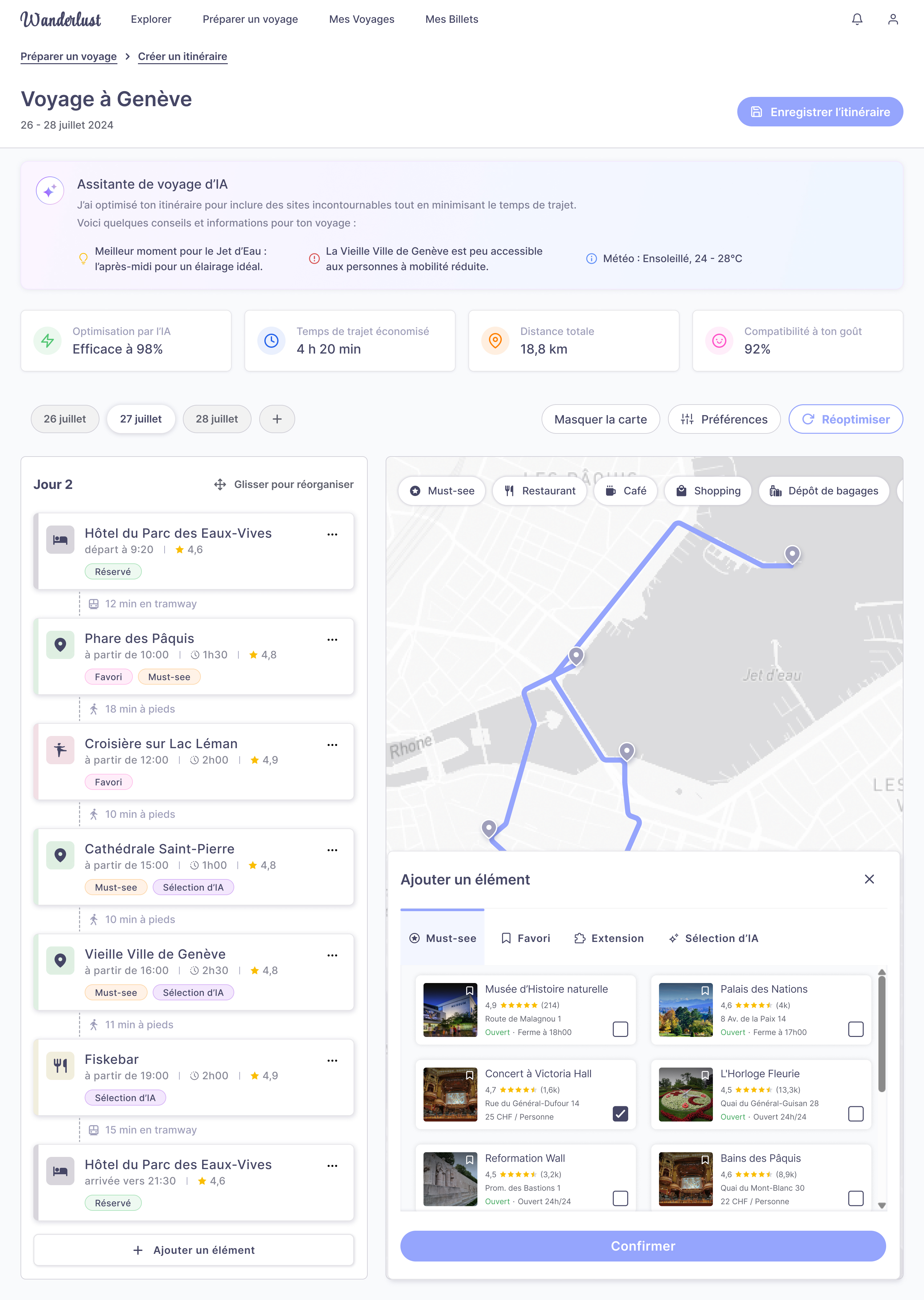 Desktop create an itinerary page